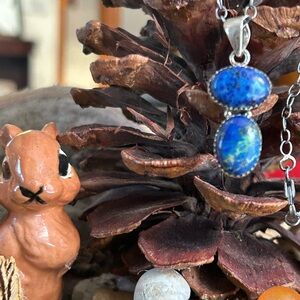 925 Sterling Amazing Azurite on sterling antique finish chain